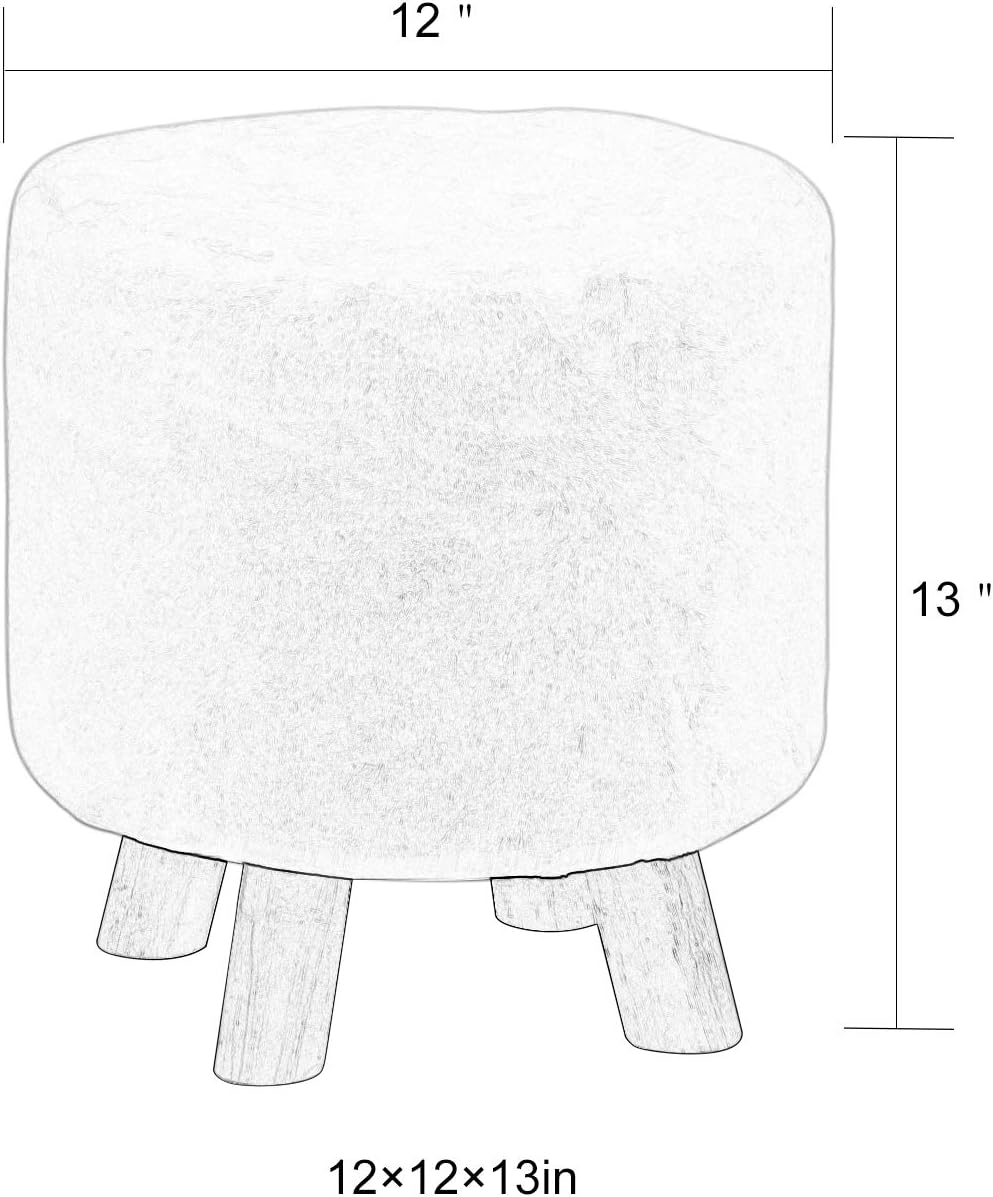 Adeco Reposapiés pequeño redondo con patas de madera, reposapiés peludo, asiento acolchado para mascotas, taburete para sala de estar, dormitorio,