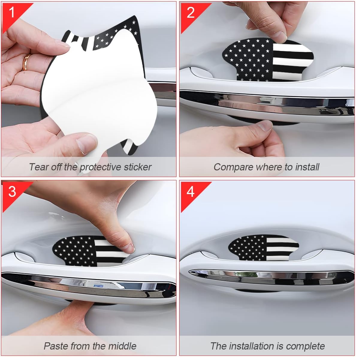 Adhesivo para manija de puerta de automóvil, bandera estadounidense, protector de taza de puerta de automóvil, películas protectoras antiarañazos en