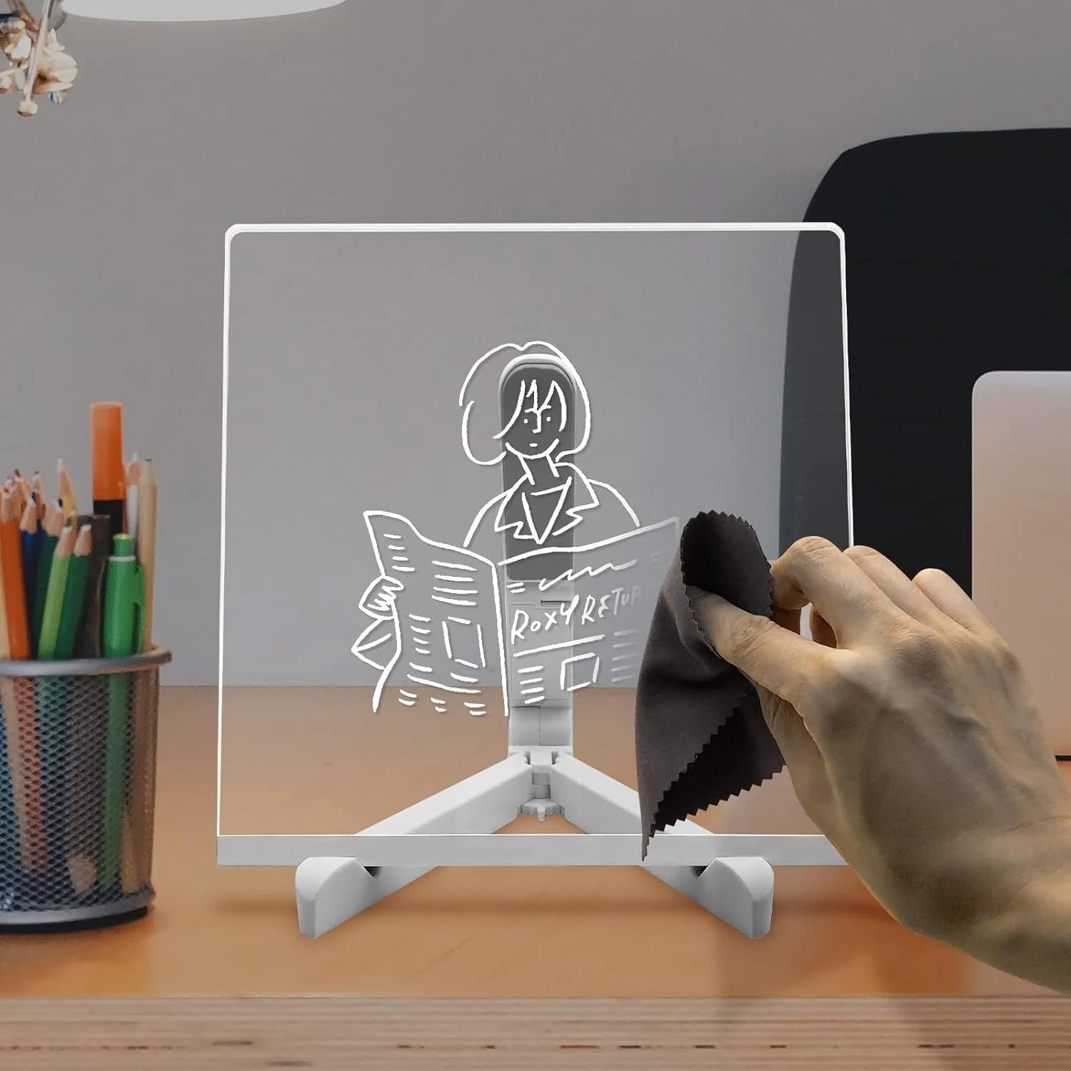 Tablero de notas LED con colores, tablero acrílico de borrado en seco con luz, pizarra de borrado en seco con soporte como un memo brillante,