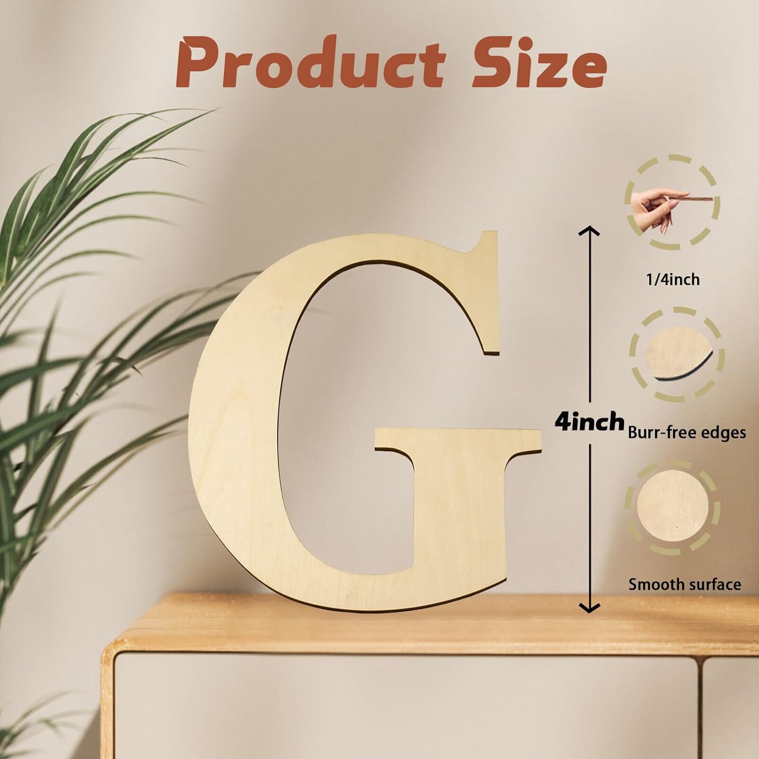 5ARTH Letra G de madera de 4 pulgadas, letras de madera en blanco sin terminar para decoración de paredes, fiesta de cumpleaños, decoración de boda,