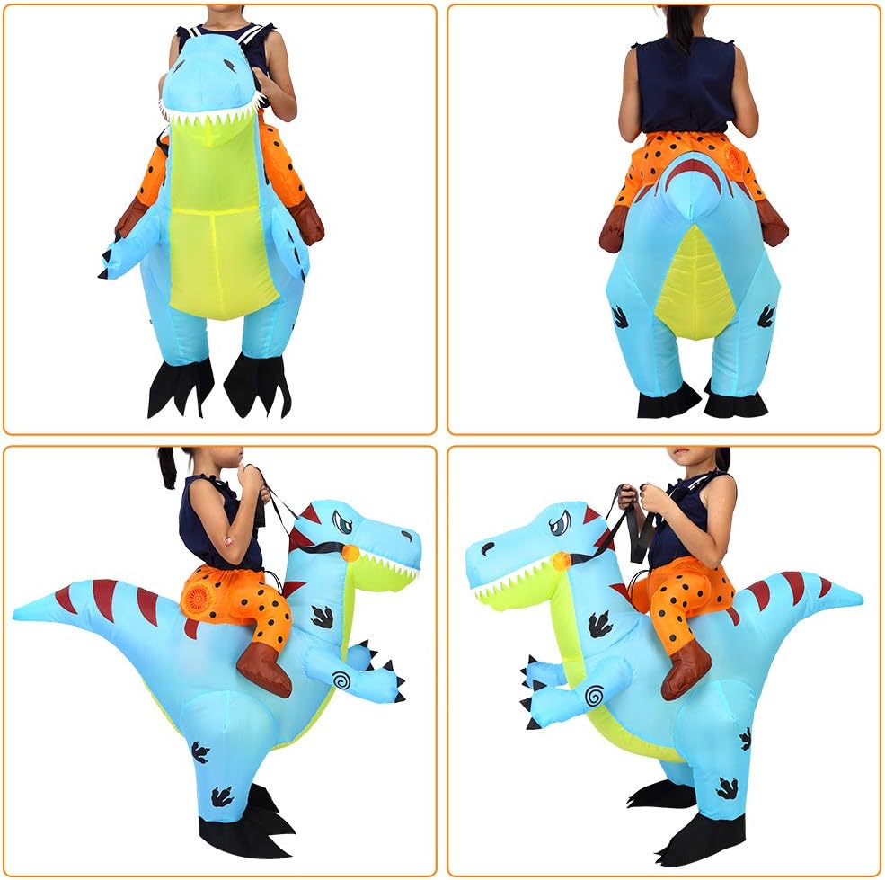 Tackview Disfraz inflable de dinosaurio de Halloween para niños, disfraz inflable de dinosaurio para montar – azul – fiesta de Halloween cosplay