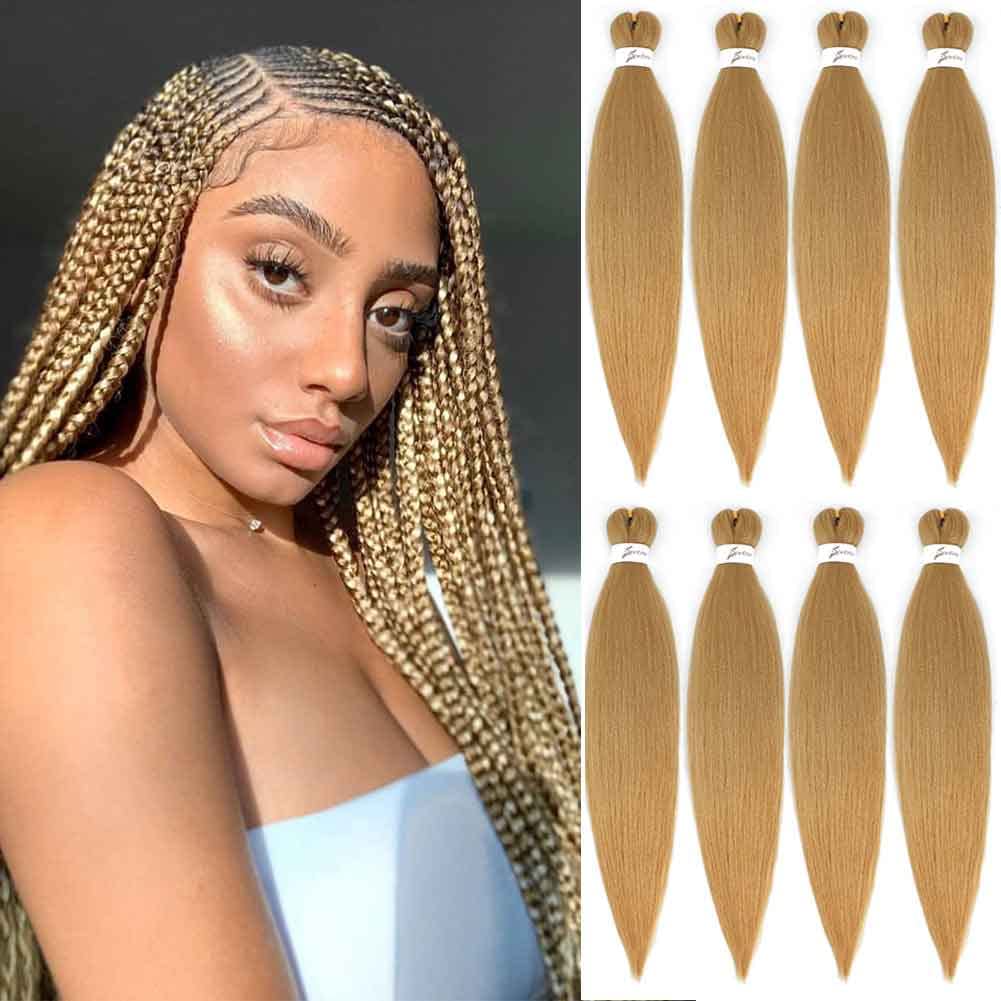 SOKU Extensiones de cabello trenzado preestiradas de 24 pulgadas  8 paquetes de trenzas de color rubio miel fresa, trenzas sintéticas profesionales