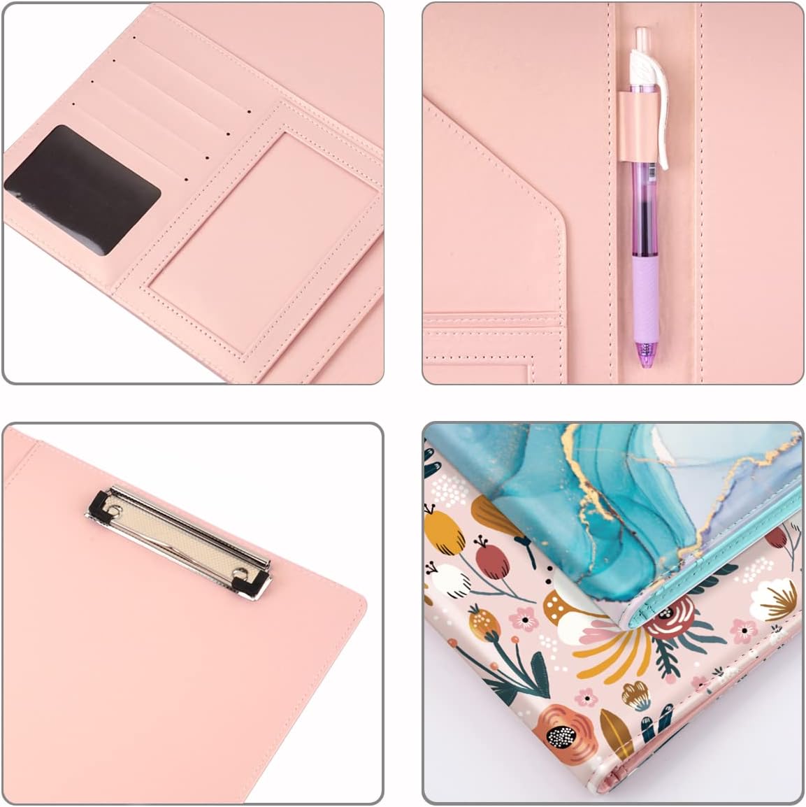 WAVEYU Funda tipo cartera para mujer, bonita funda floral para niñas, organizador de documentos legales para conferenciascurrículumslegales con