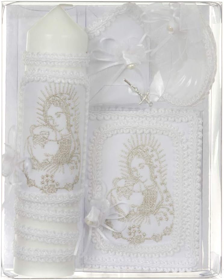 Guadalupe Juan Pablo II – Caja de velas de bautismo para niños o niñas, set de regalo de misal español Juego de Vela Bautizo Español