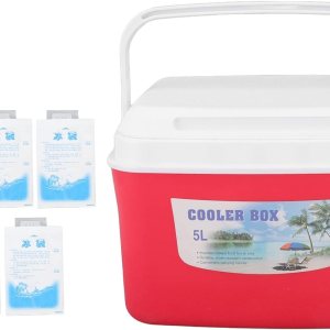 Caja de refrigerador portátil de larga duración con asa para alimentos, medicina, coche, camping, 5L, color rojo Caja de refrigerador portátil de larga duración con asa para alimentos, medicina, coche, camping, 5L, color rojo