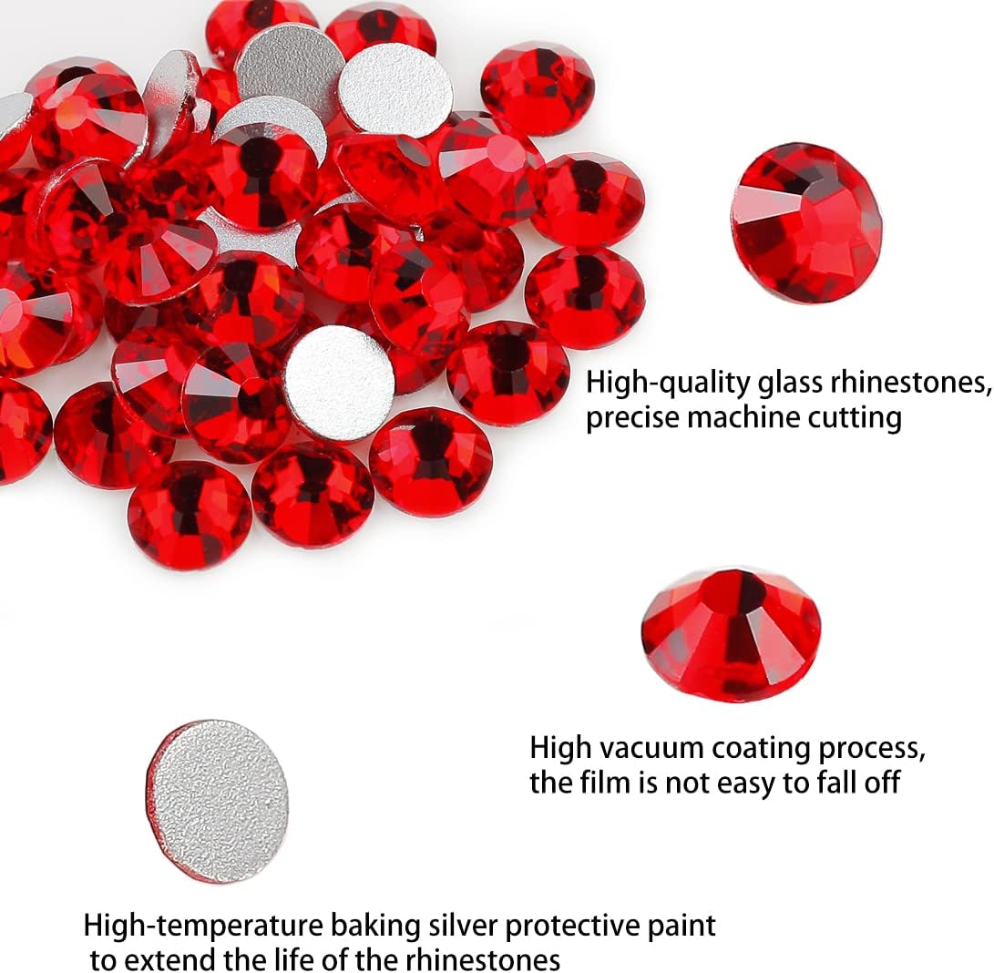 Genie Crystal ss34 – 288 diamantes de imitación de cristal rojo de 0.315 pulgadas, diamantes de imitación Siam con parte trasera plana, gemas de