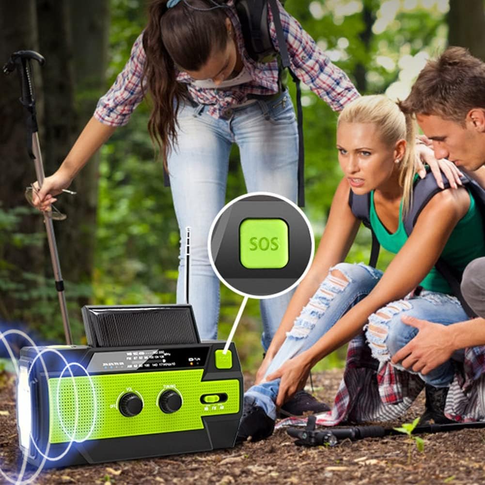 Radio multifuncional manivela solar manivela dinamo accionado AMFMradio meteorológica con luces LED 4000MAh