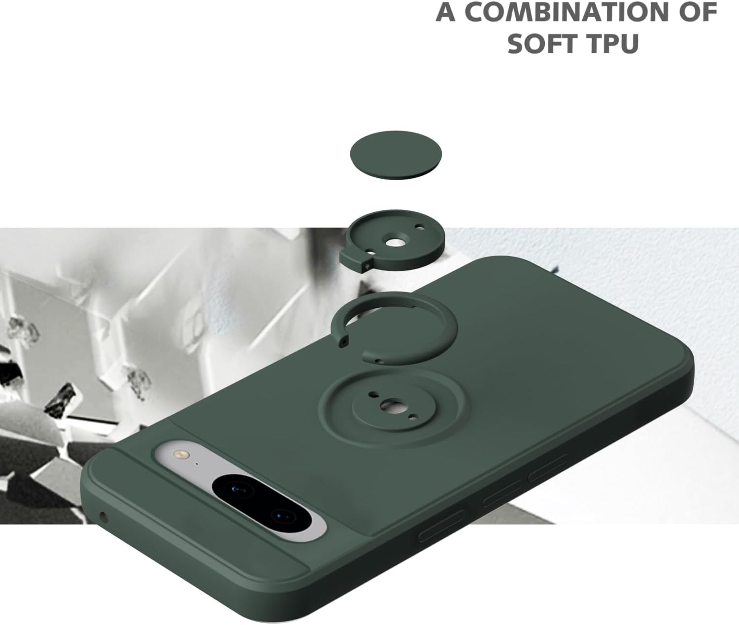 Hongxinyu Funda para Google Pixel 8 2023, anillo delgado de silicona líquida con función atril, forro de microfibra antiarañazos, protección contra