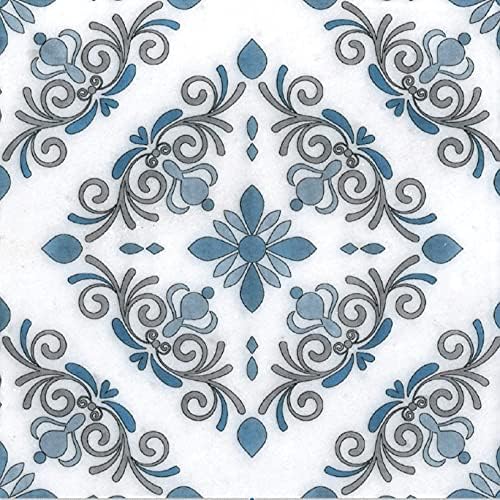 6×6 Manolo Collection Paterno 2 – Suelo decorativo de mármol para pared, color azul y gris pardo sobre mármol blanco (4)