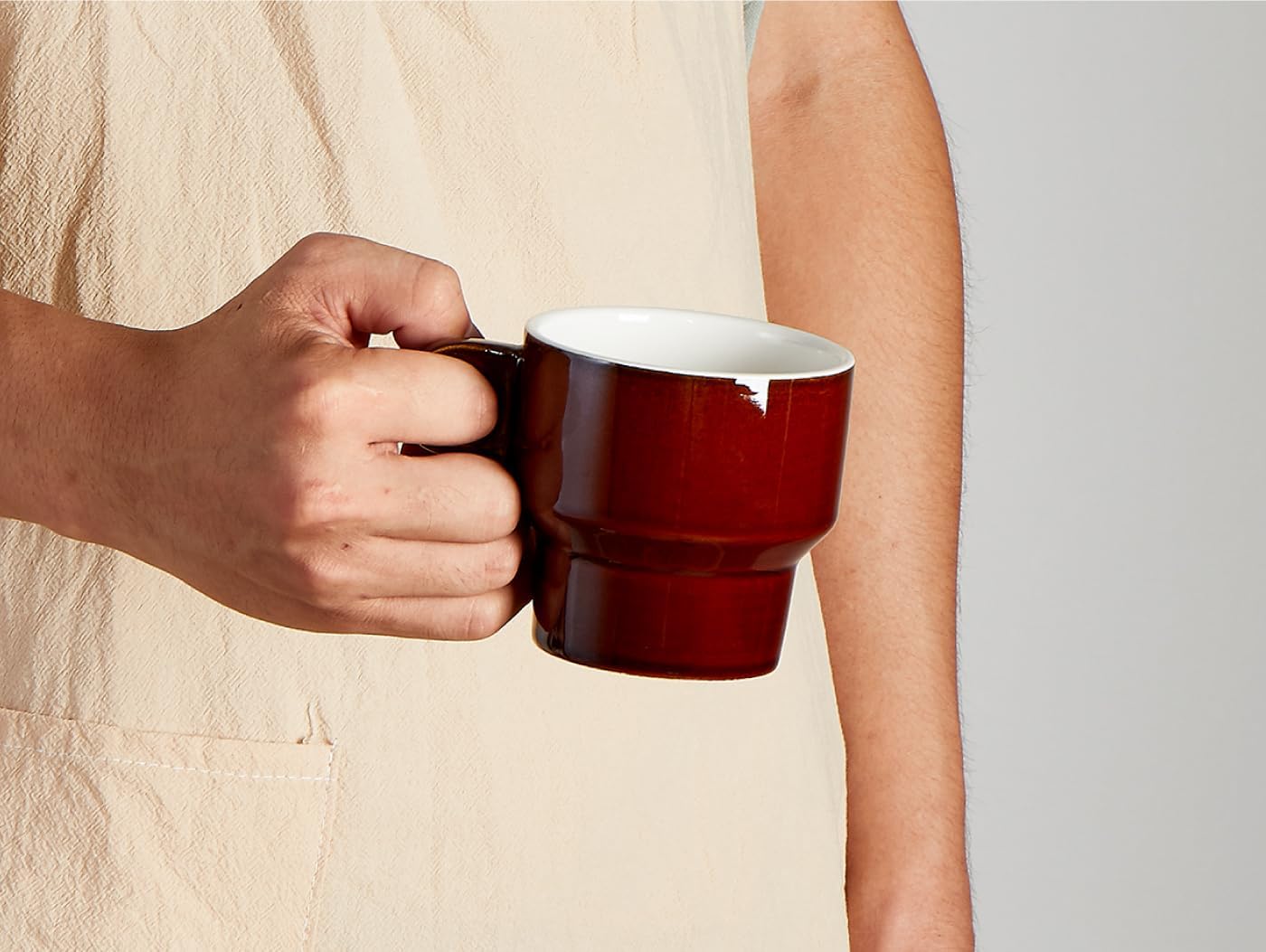 ONEMORE Juego de 6 tazas de café apilables de 8 onzas, tazas demitasse apilables de cerámica con asa, perfectas para café, espresso, té, latte,