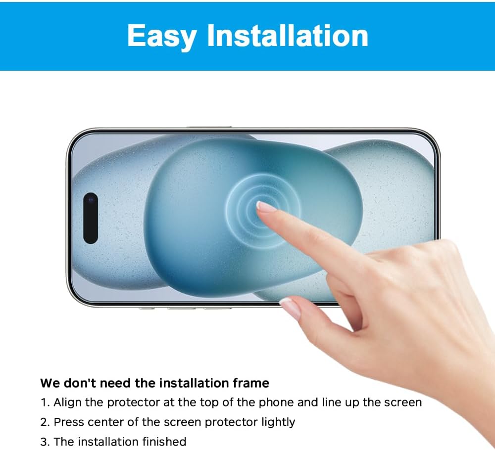 Protector de pantalla para iPhone 15 ProiPhone 15, bloqueo de luz azul, vidrio templado de dureza 9H antiluz azul, paquete de 2