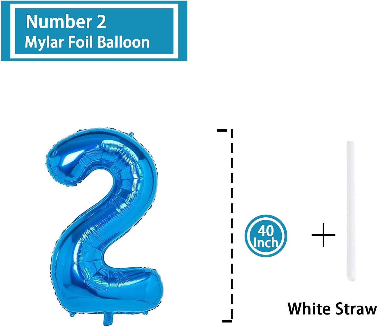 Globo de 2 números azul de 40 pulgadas de Mylar grande de papel de aluminio para niños de 2 años de edad, decoración de fiesta de cumpleaños, boda,