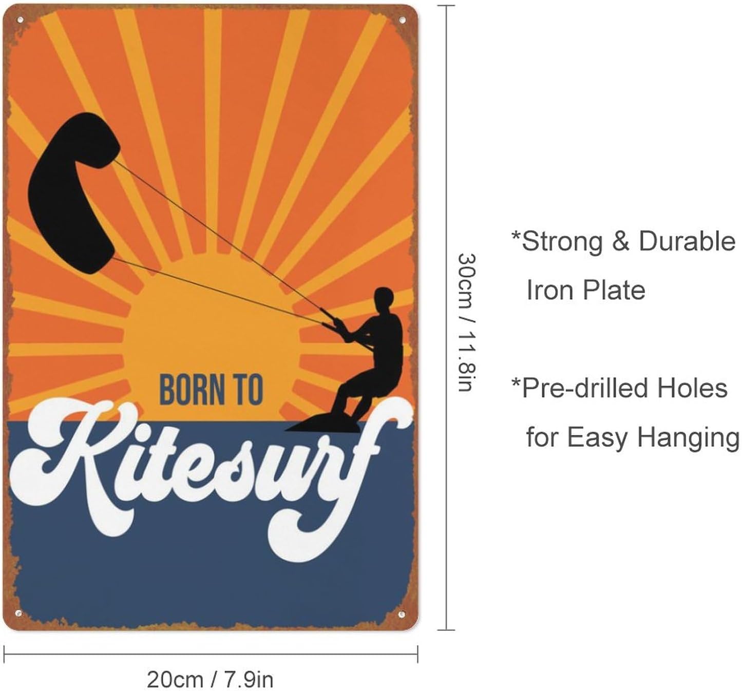 Born to Kitesurf – Cartel de metal para decoración de pared, estilo retro, 8 x 12 pulgadas