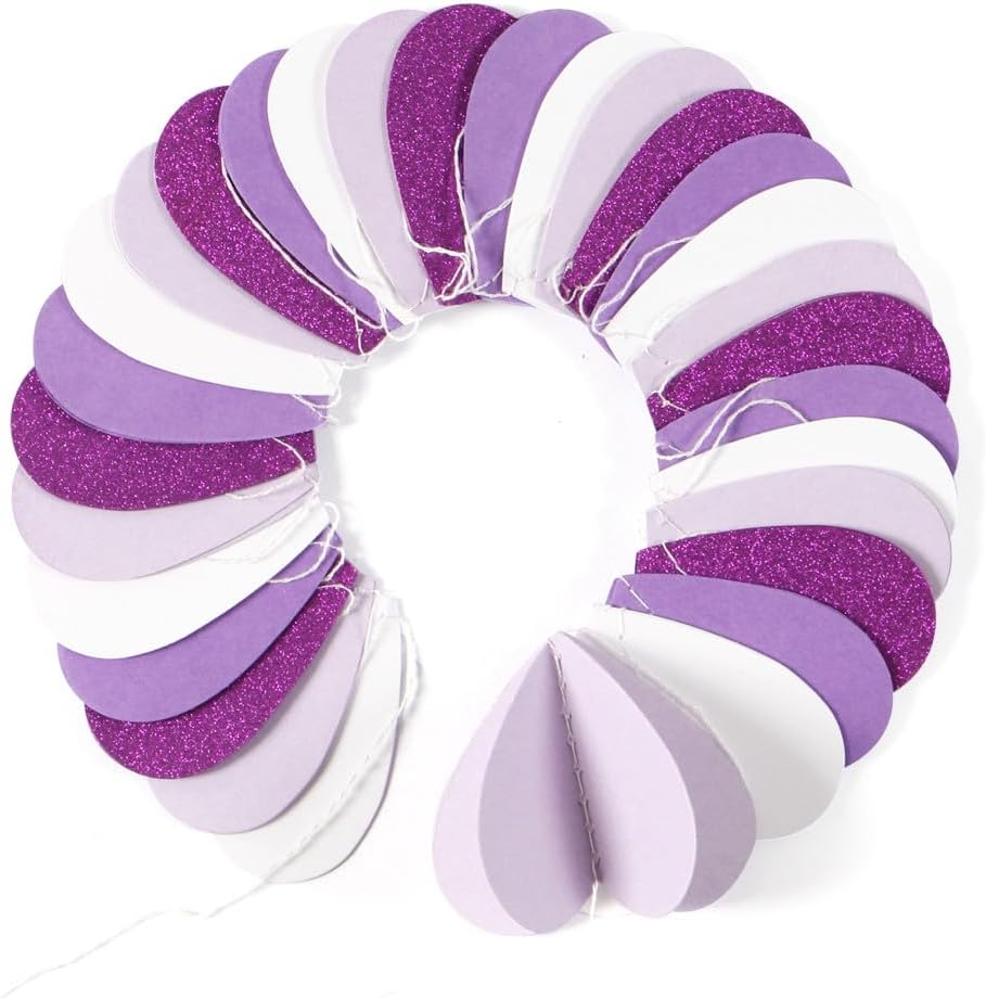 Guirnalda de corazones para decoración de fiesta de lavanda blanca y morada, 39 pies, suministros de cumpleaños 3D para mujeres y niñas, pancarta de