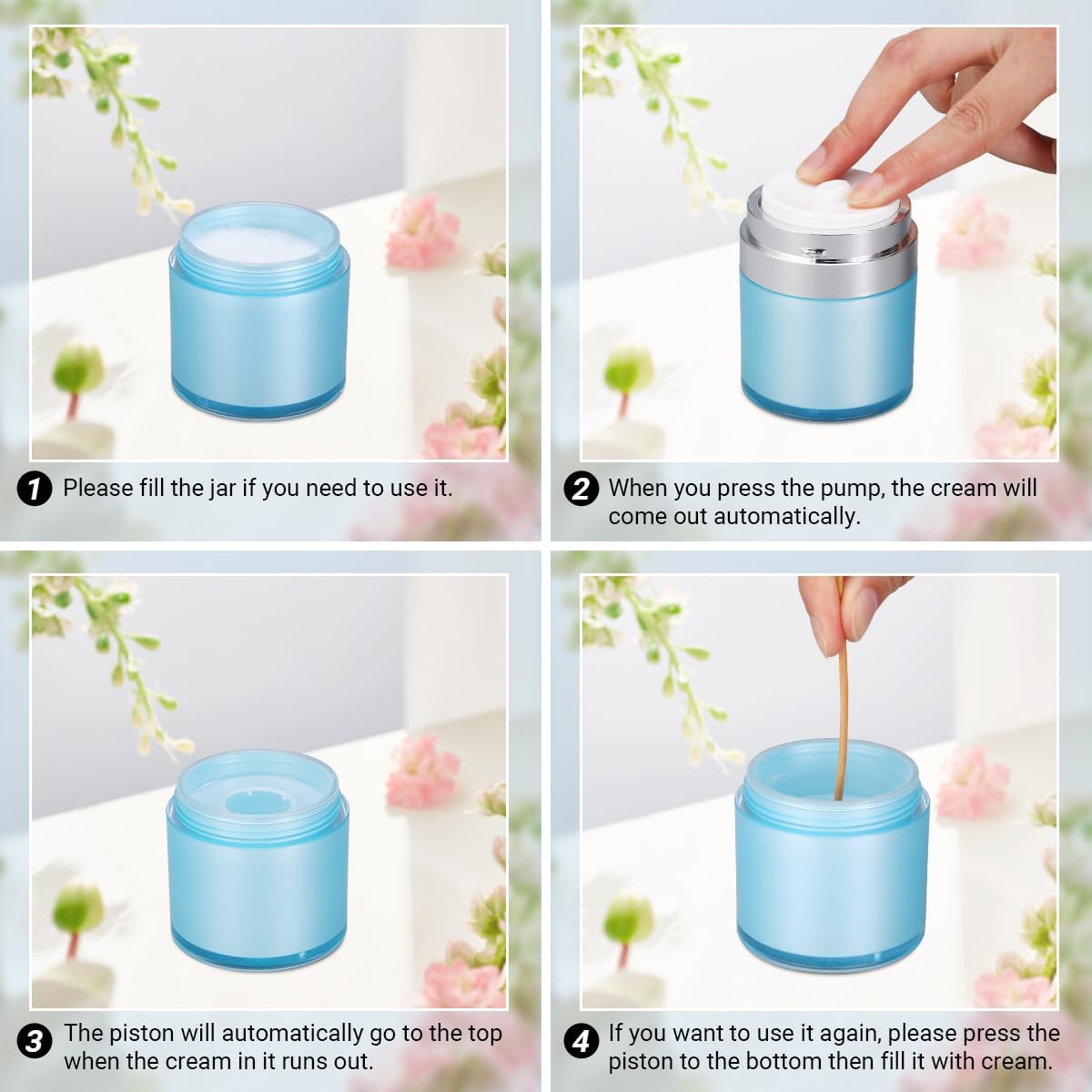 Paquete de 2 recipientes hidratantes de viaje, tarros de bomba sin aire de 1 oz, recipiente recargable para el cuidado de la piel facial, recipiente