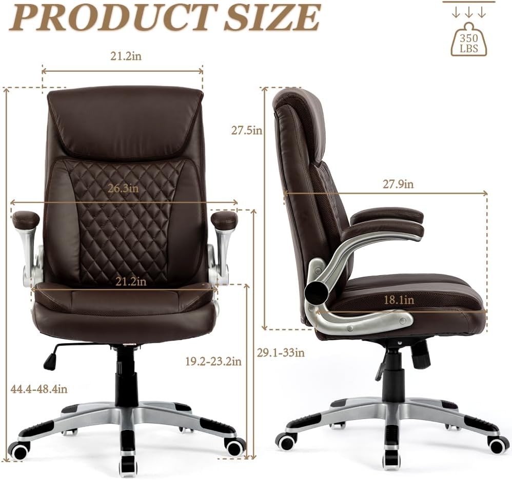 Silla de escritorio ergonómica ejecutiva con reposabrazos abatibles y altura ajustable, 300 libras grande y alta, silla de oficina de cuero