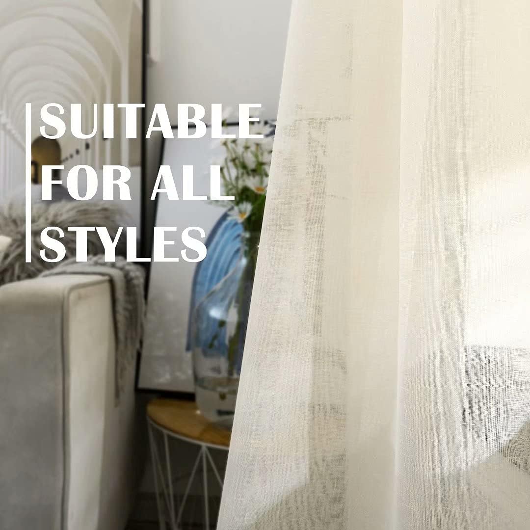 TOMORO Cortinas transparentes de lino natural para sala de estar, cortinas semiventanas con ojales en la parte superior, 84 pulgadas de largo,