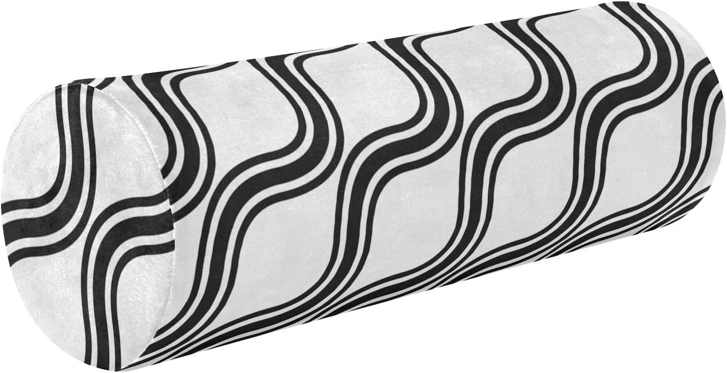 KLL Geometry Grid Bed Bolster Pillow Neck Roll Pillow Cover Long Round Pillow Cervical Cylinder Car Neck Support Pillow