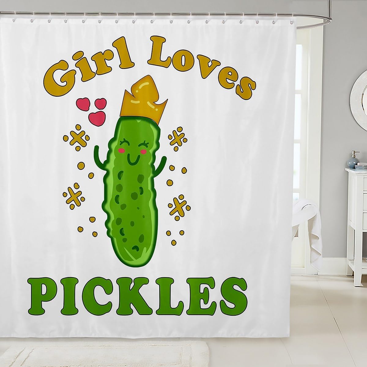 Pickles – Cortina de ducha para niños, bonita cortina de baño de dibujos animados para baño, para niñas, niños, adolescentes, decoración kawaii,