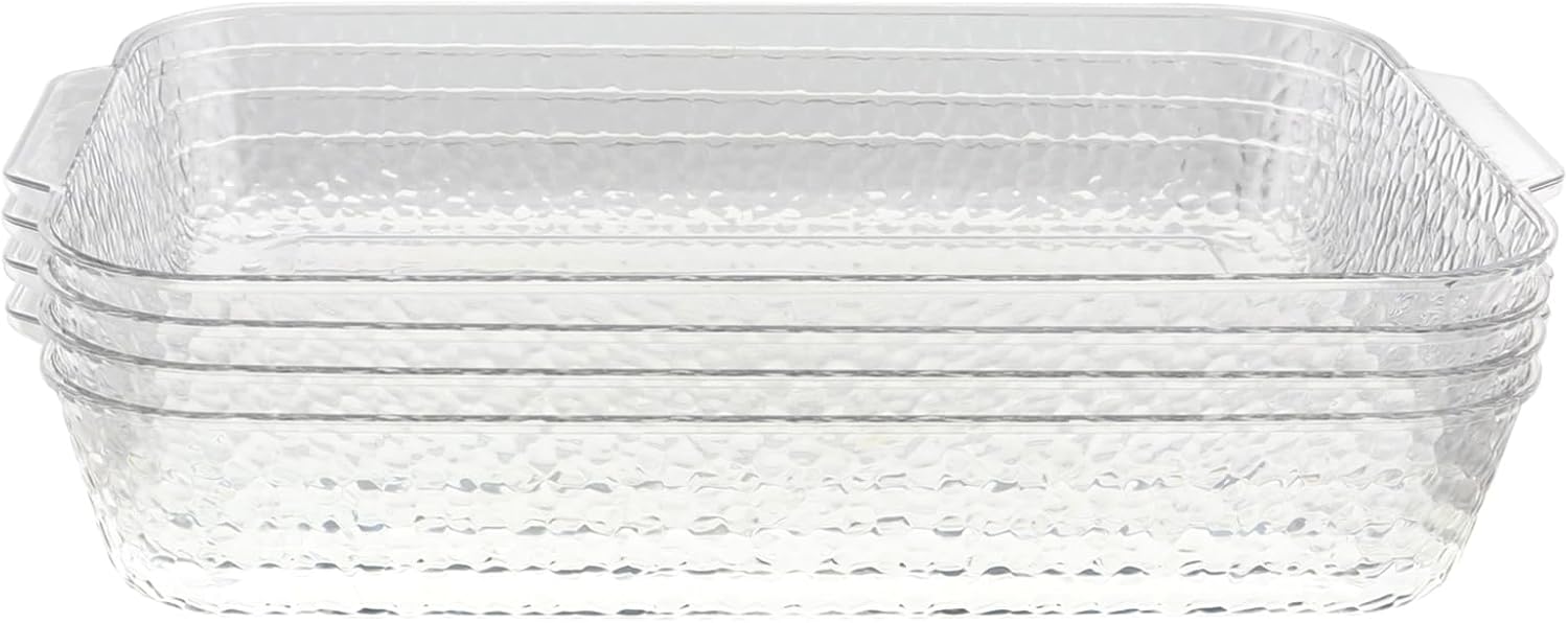 Paquete de 4 bandejas de plástico transparente, plástico desechable de alta calidad, bandejas rectangulares de 12.8 x 7.76 pulgadas (blanco)