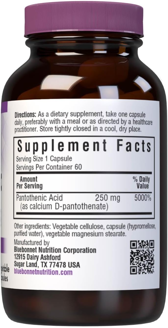 Bluebonnet Ácido pantoténico 250 mg cápsulas vegetales, 60 unidades