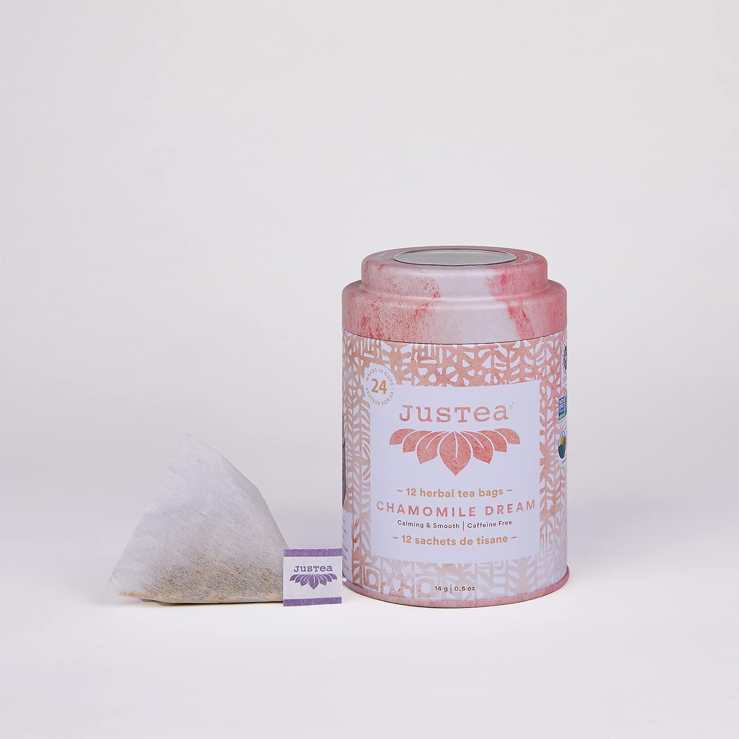 JusTea Chamomile Dream  Bolsas de té compostables con pirámide  Té de hierbas  Más de 12 tazas  Sin cafeína  Galardonadas  Comercio Justo  Sin OMG
