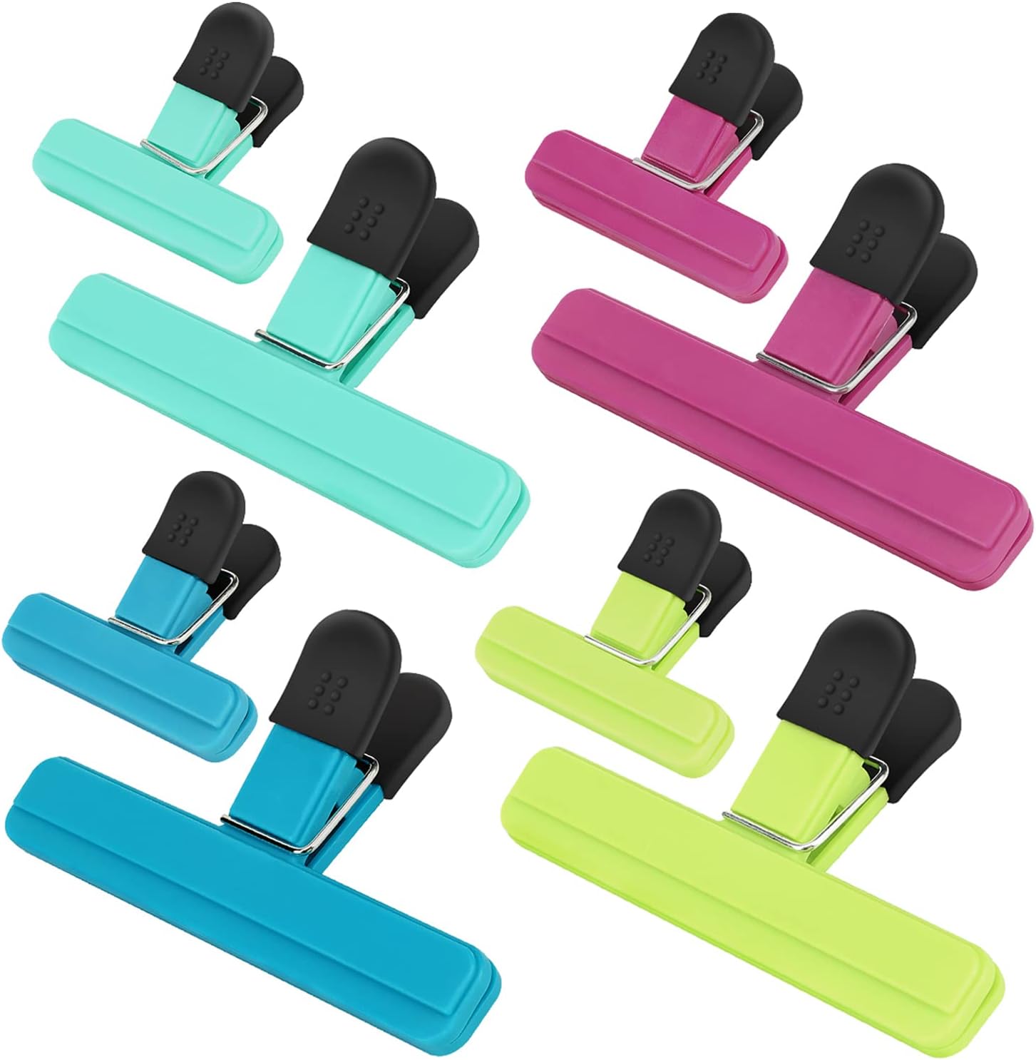 TACGEA Clips para chips, paquete de 8 clips para alimentos, clips amplios abiertos para bolsas para almacenamiento de alimentos con agarre hermético
