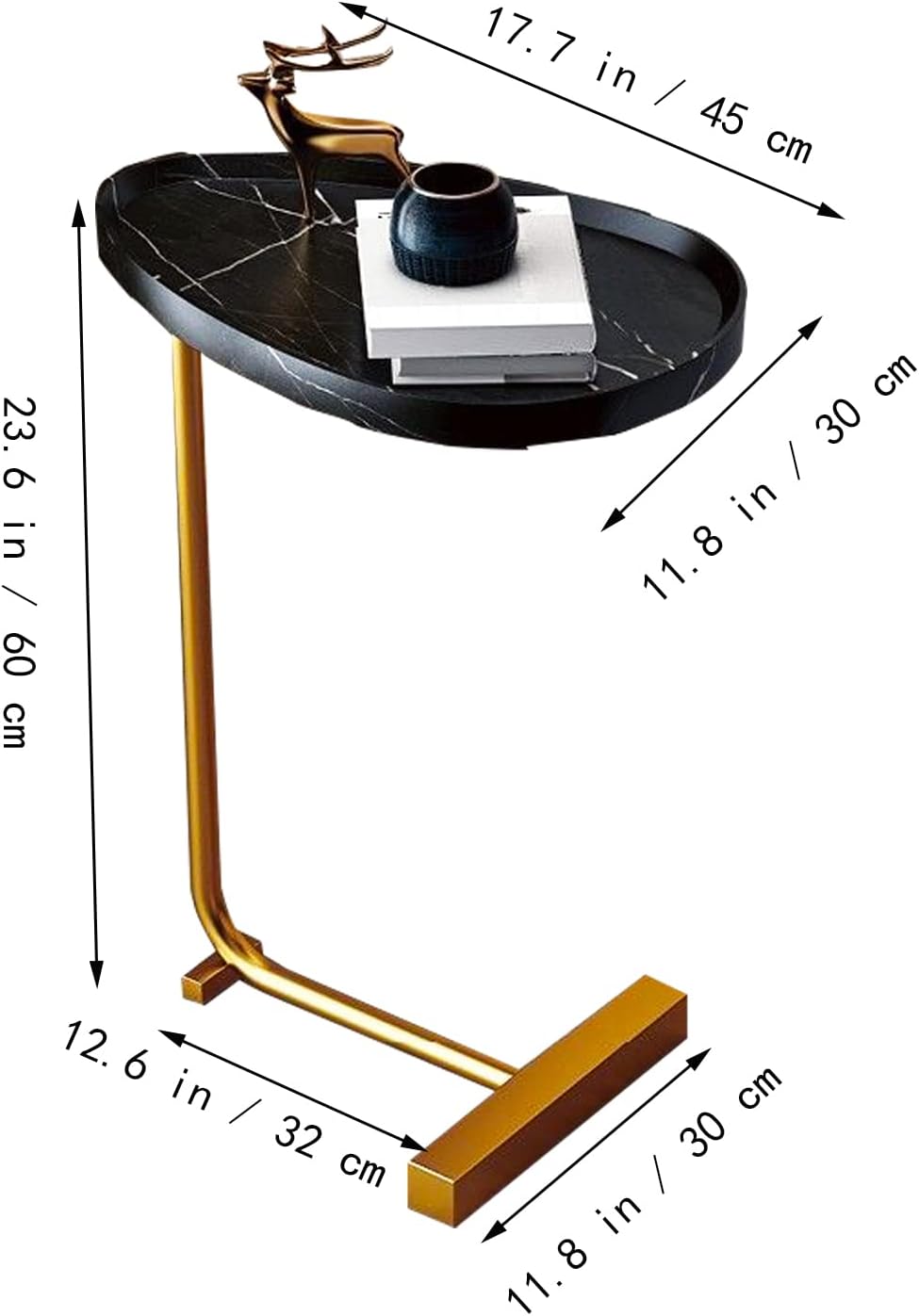 WANLIAN Mesa auxiliar pequeña, mesa auxiliar en forma de C de 23 pulgadas para sofá y cama, mesa de bandeja de TV con marco de metal para sofá, sala