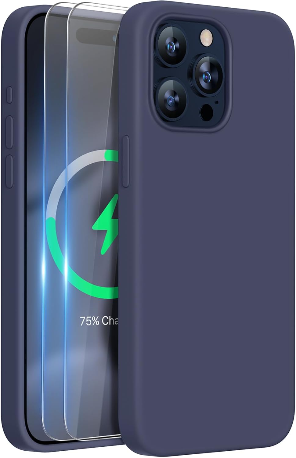 Miracase Funda diseñada para iPhone 15 Pro Max, compatible con MagSafe, con 2 protectores de pantalla, funda de silicona líquida a prueba de golpes