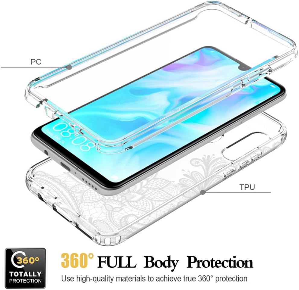 Funda para Huawei P30 LiteNova 4E MAR-LX3A con protector de pantalla de vidrio templado, funda protectora de cuerpo completo con bonito patrón de