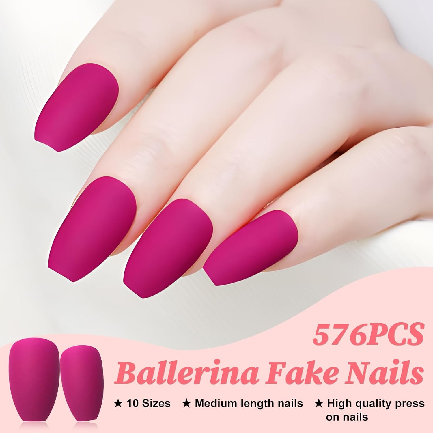 LoveOurHome 576 uñas postizas cortas a presión de ataúd, uñas postizas de color acrílico a presión, puntas de uñas postizas de cobertura completa,