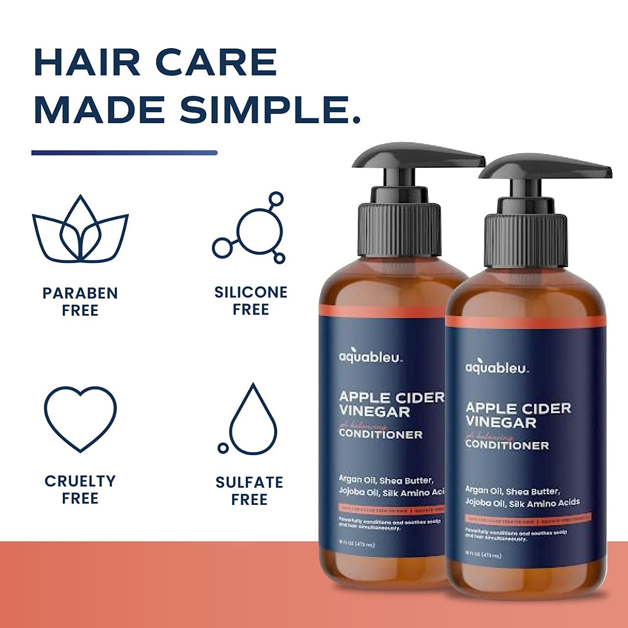 Aquableu Acondicionador natural de vinagre de sidra de manzana, aclarador y reparador, antiencrespamiento y caspa, para la caída del cabello, sin