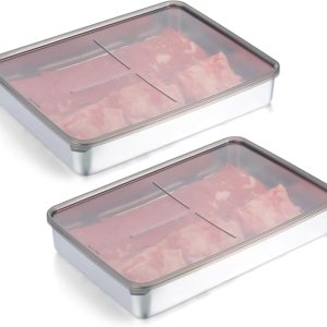 Paquete de 2 recipientes de tocino para refrigerador de acero inoxidable 304 herméticos recipientes de almacenamiento de carne de delicatessen Paquete de 2 recipientes de tocino para refrigerador de acero inoxidable 304 herméticos recipientes de almacenamiento de carne de delicatessen