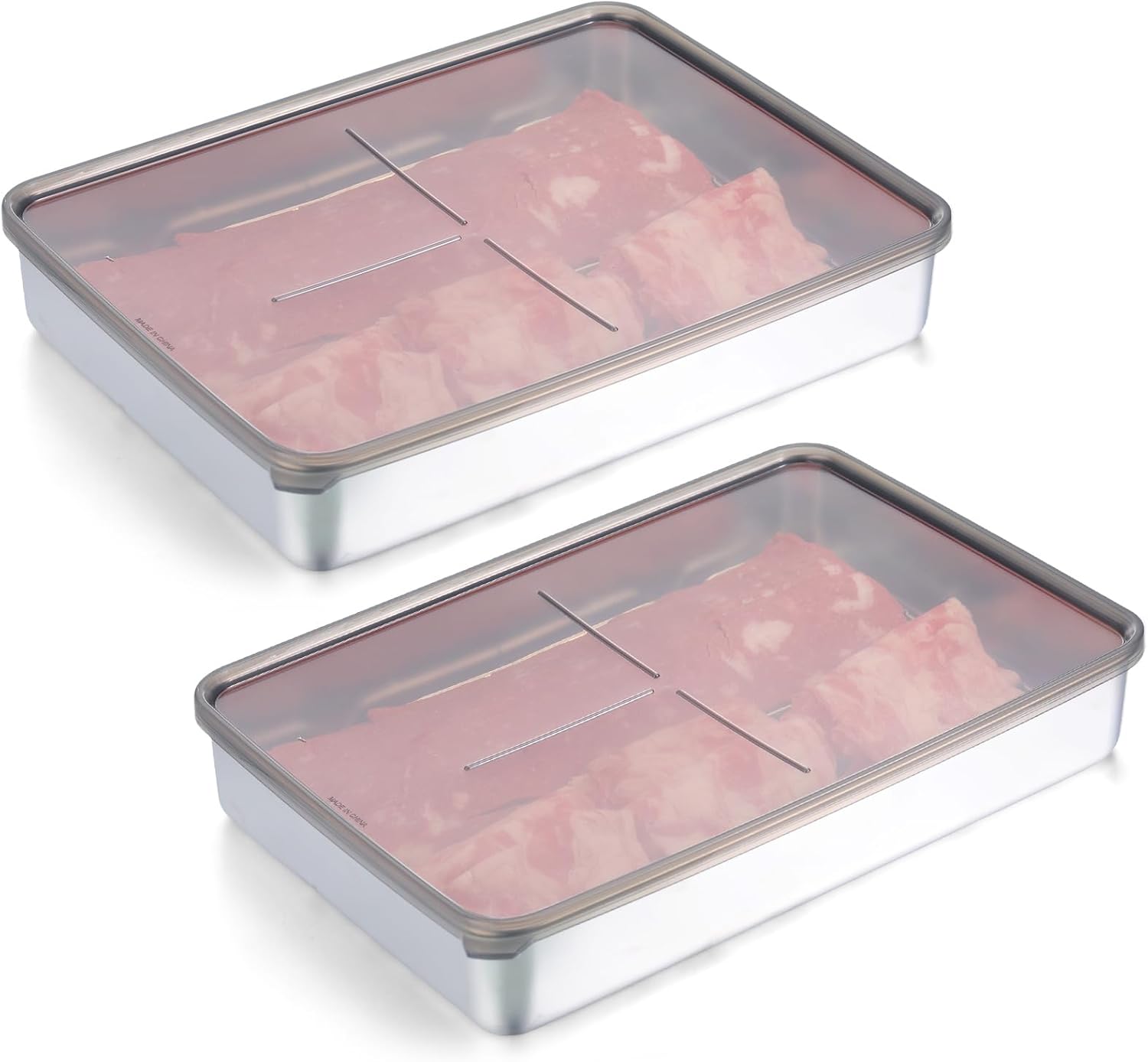 Paquete de 2 recipientes de tocino para refrigerador de acero inoxidable 304 herméticos recipientes de almacenamiento de carne de delicatessen