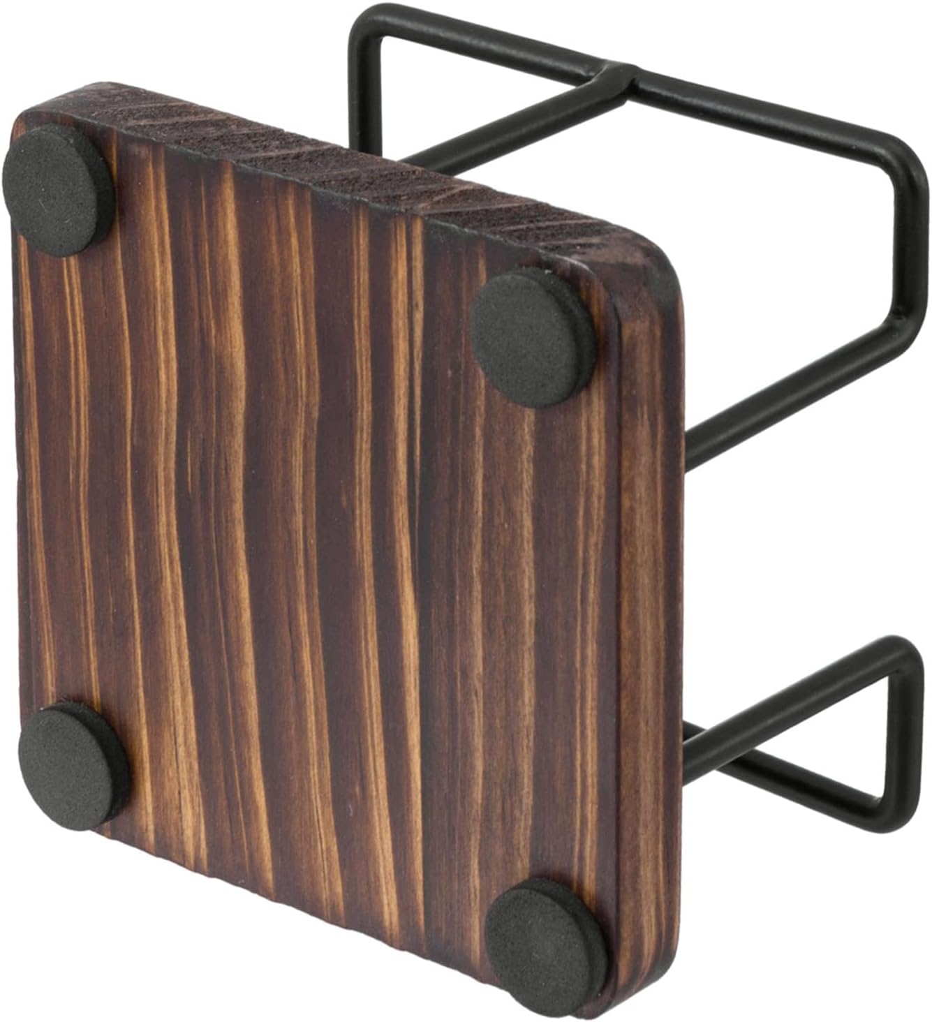 MyGift Moderno rústico quemado de madera maciza e industrial de alambre de metal negro mate, soporte de cubo de notas adhesivas, escritorio de