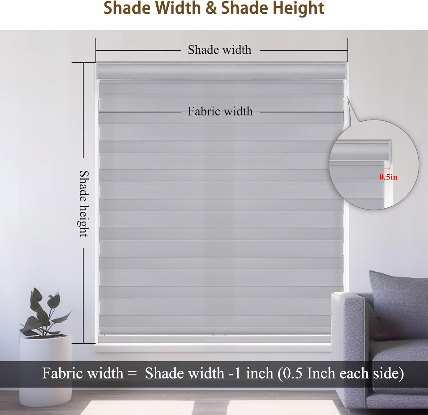 Changshade Persianas para ventanas sin cordón, con diseño de cebra, enrollables para puertas corredizas de vidrio, filtro de luz, tela de doble capa