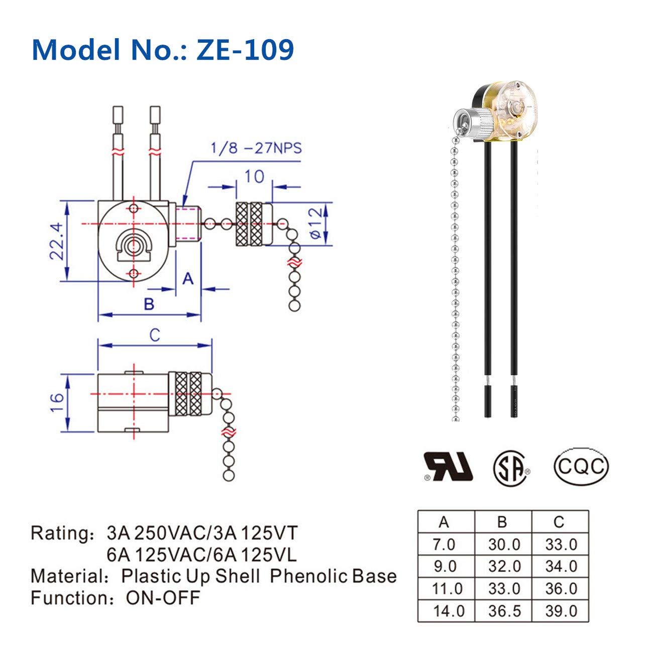 Interruptor de cadena de tracción Zing Ear ZE-109 Interruptor de ventilador de techo Lámpara de repuesto para ventilador de techo, paquete de 3