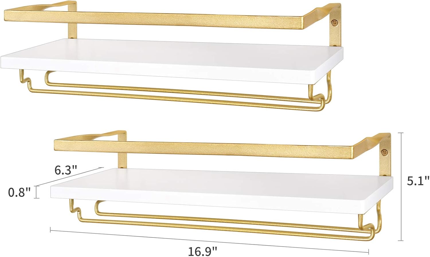 Mkono Estante de vino montado en la pared, juego de 2 soportes para botellas de vino de madera blanca, estantes flotantes con colgador de copas de