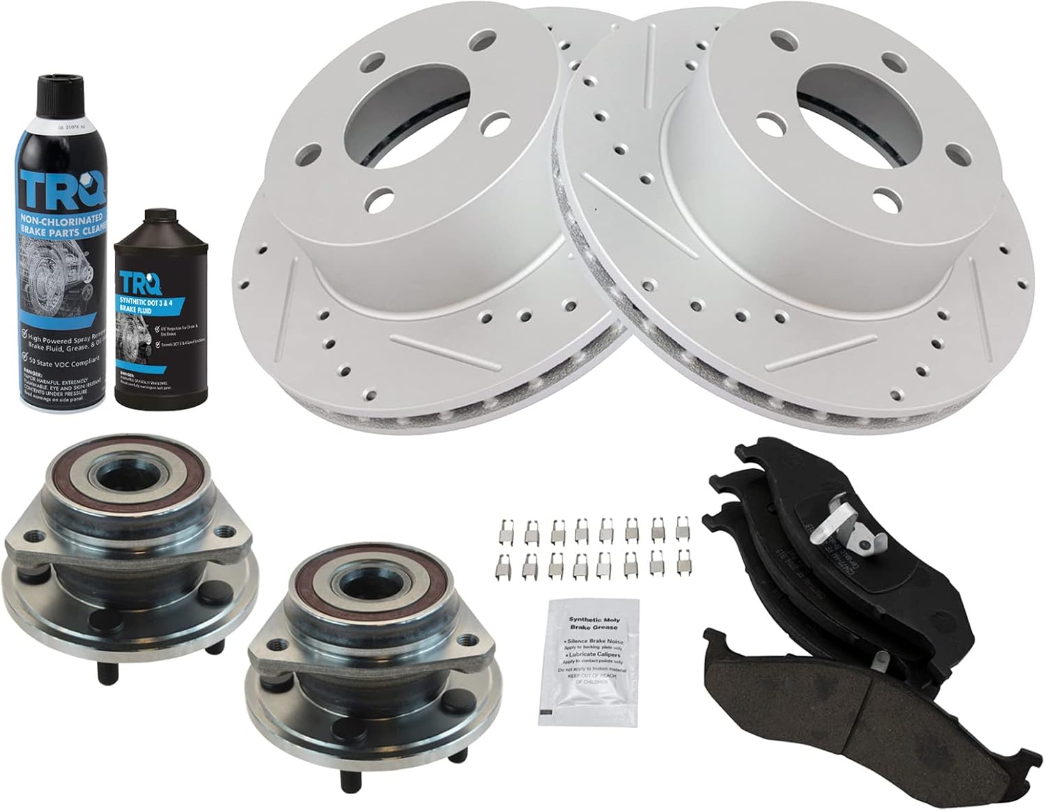 TRQ Buje de rueda Pastilla de freno de cerámica Performance Rotor Kit Delantero wProductos Químicos