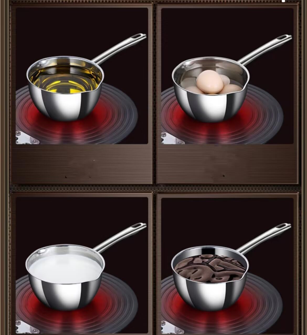 Wholeyhome – Cacerola calentadora de acero inoxidable con leche de café con mantequilla de 13.5 fl oz, mini olla para derretir chocolate con doble