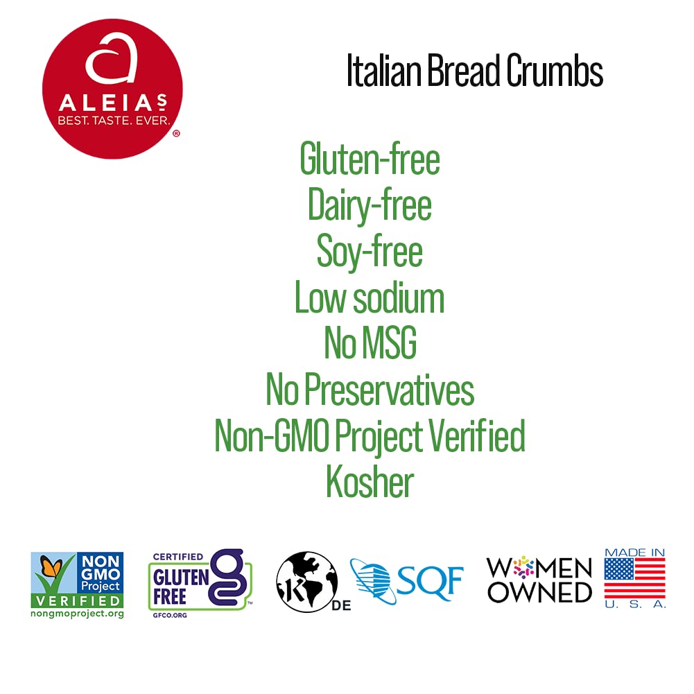 ALEIA’S MET. SABOR. EVER. Pan rallado italiano  13 oz  2 unidades  Sabor auténtico, empanado para recetas sin gluten, certificado sin gluten, sin
