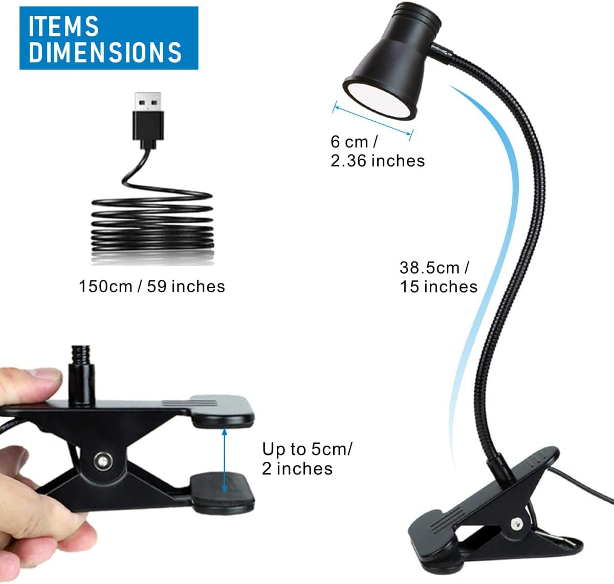 KNAMKY Lámpara de escritorio LED USB con clip, 3 modos de luz, 10 niveles de brillo regulables, luz de libro para cuidado de los ojos, lámpara de