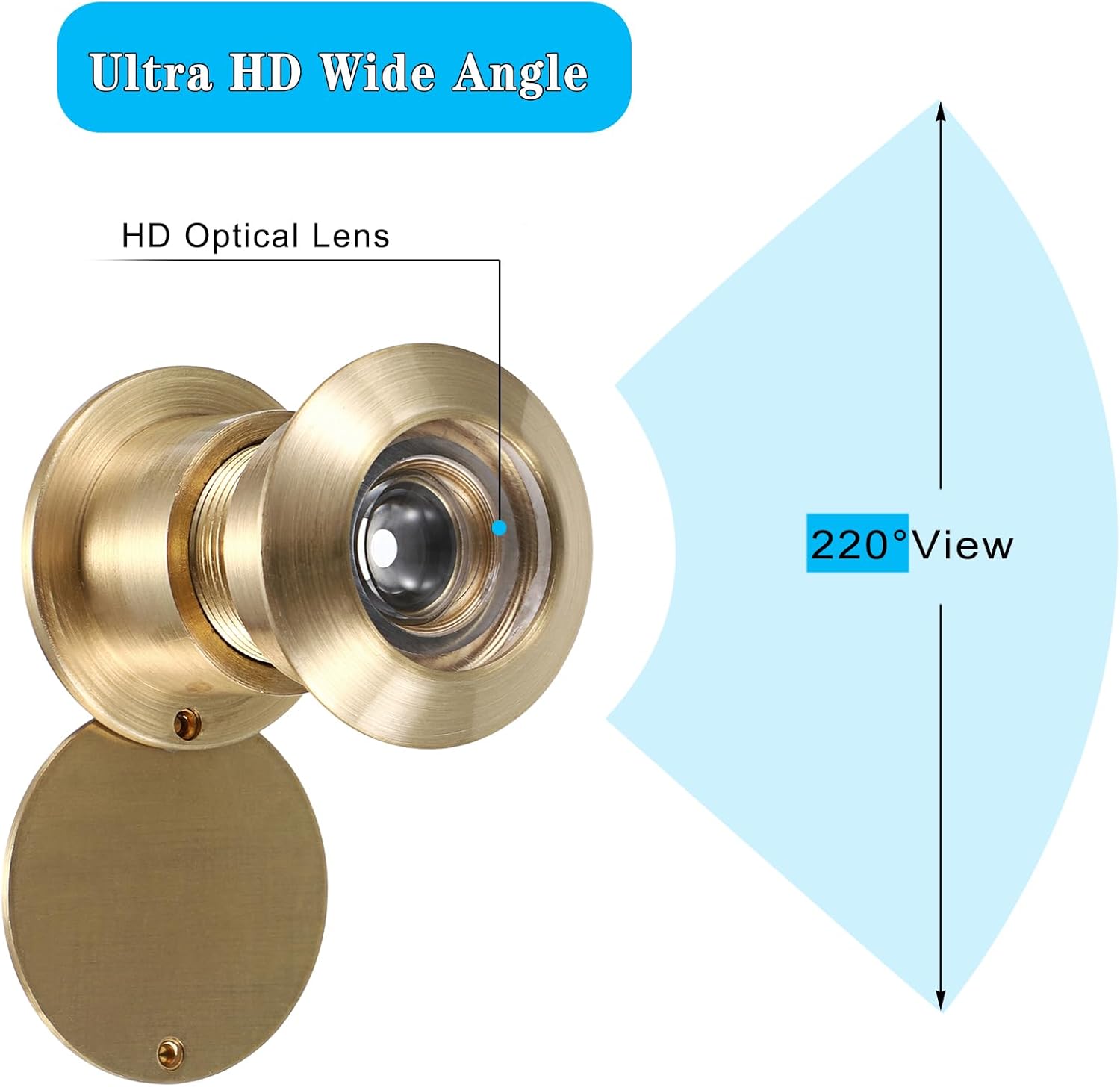 Sumnacon Visor de puerta grande de 220 grados con cubierta de privacidad giratoria resistente, mirilla de seguridad de latón macizo para puertas de