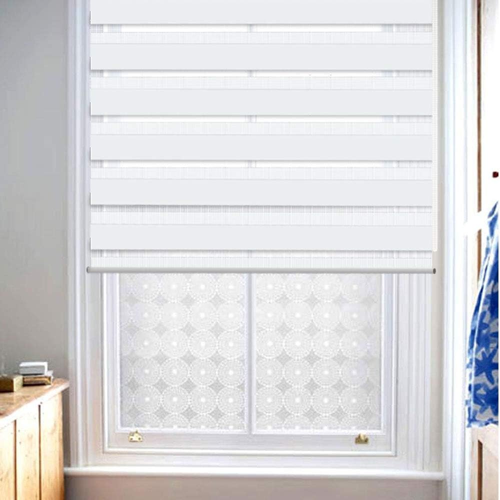 LUCKUP – Cortina horizontal para ventana, persianas enrollables dobles estilo cebra, fácil de instalar, 27.6 x 59 pulgadas, color blanco