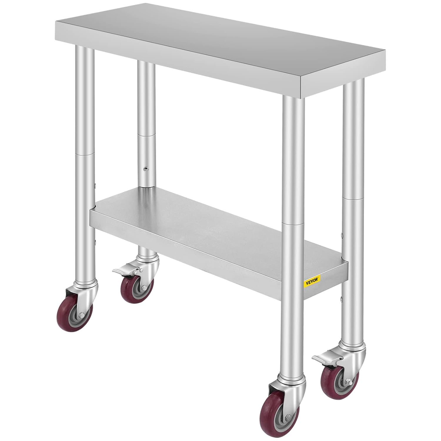 Vevor Mesa de trabajo de acero inoxidable de 30 x 12 x 34 pulgadas, estante ajustable de 3 etapas con 4 ruedas, mesa de trabajo de preparación de