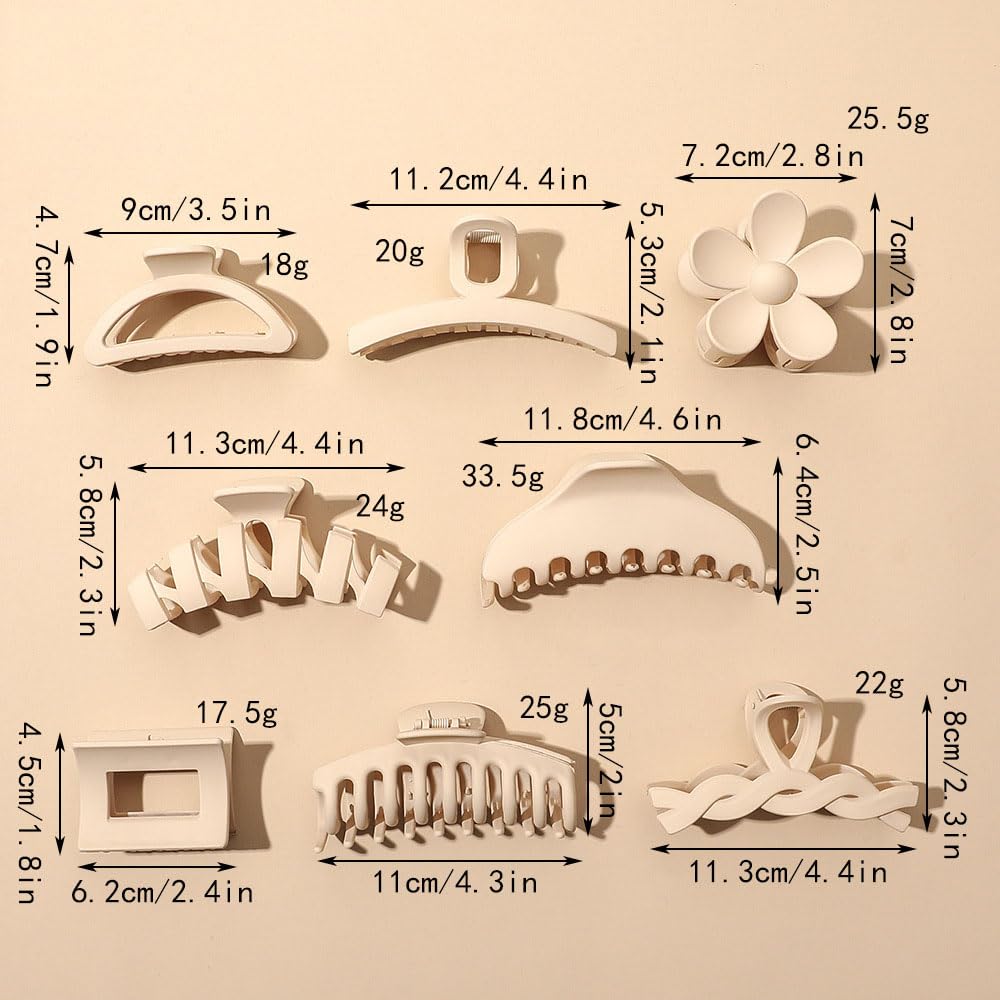 Paquete de 12 pinzas para el cabello para mujer, pinzas grandes de 4.4 pulgadas para cabello fino y grueso, pinzas de pelo de garra neutra grande,