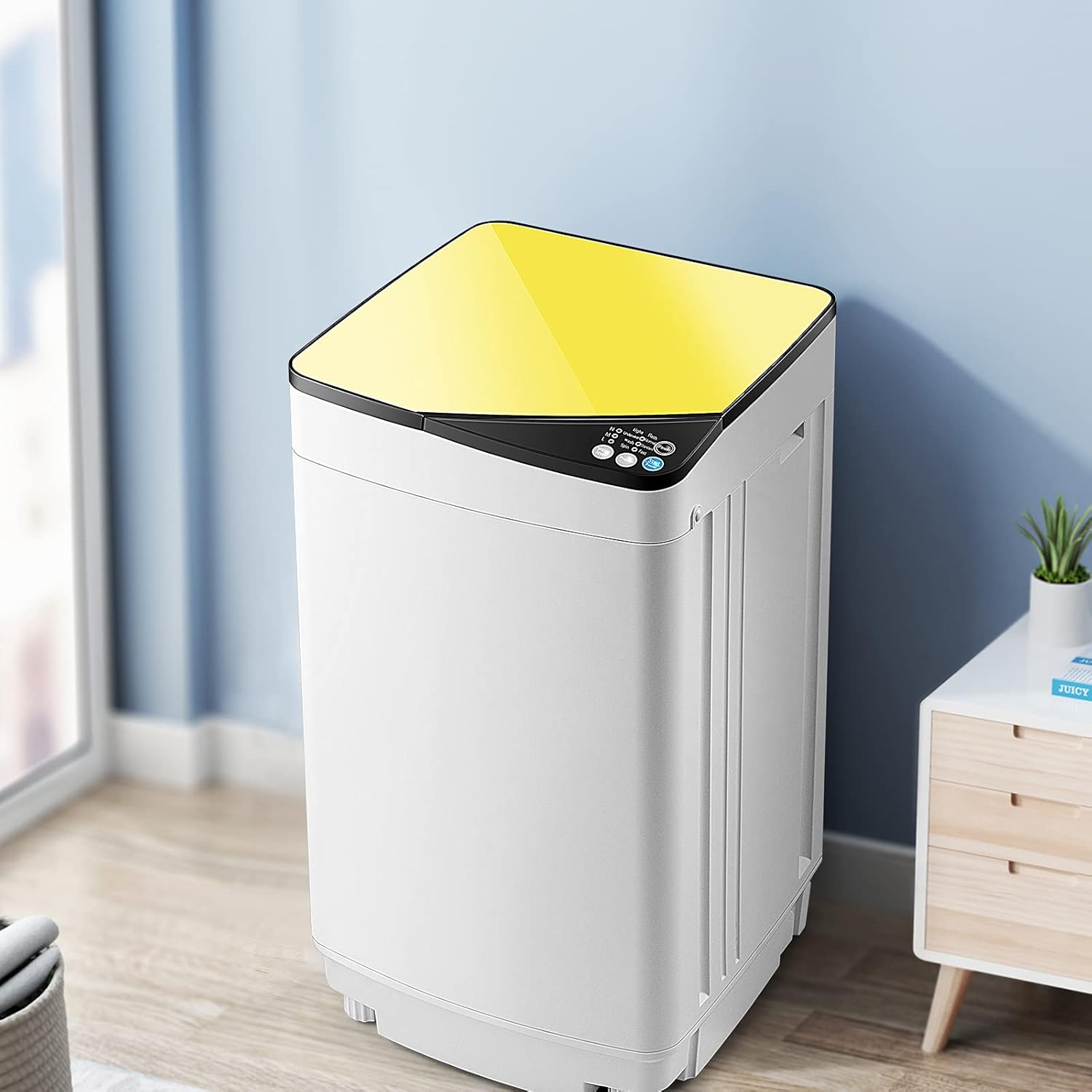 Casart – Lavadora portátil con capacidad de peso de 7.7 libras, lavadora y secadora completamente automática (amarillo y blanco)