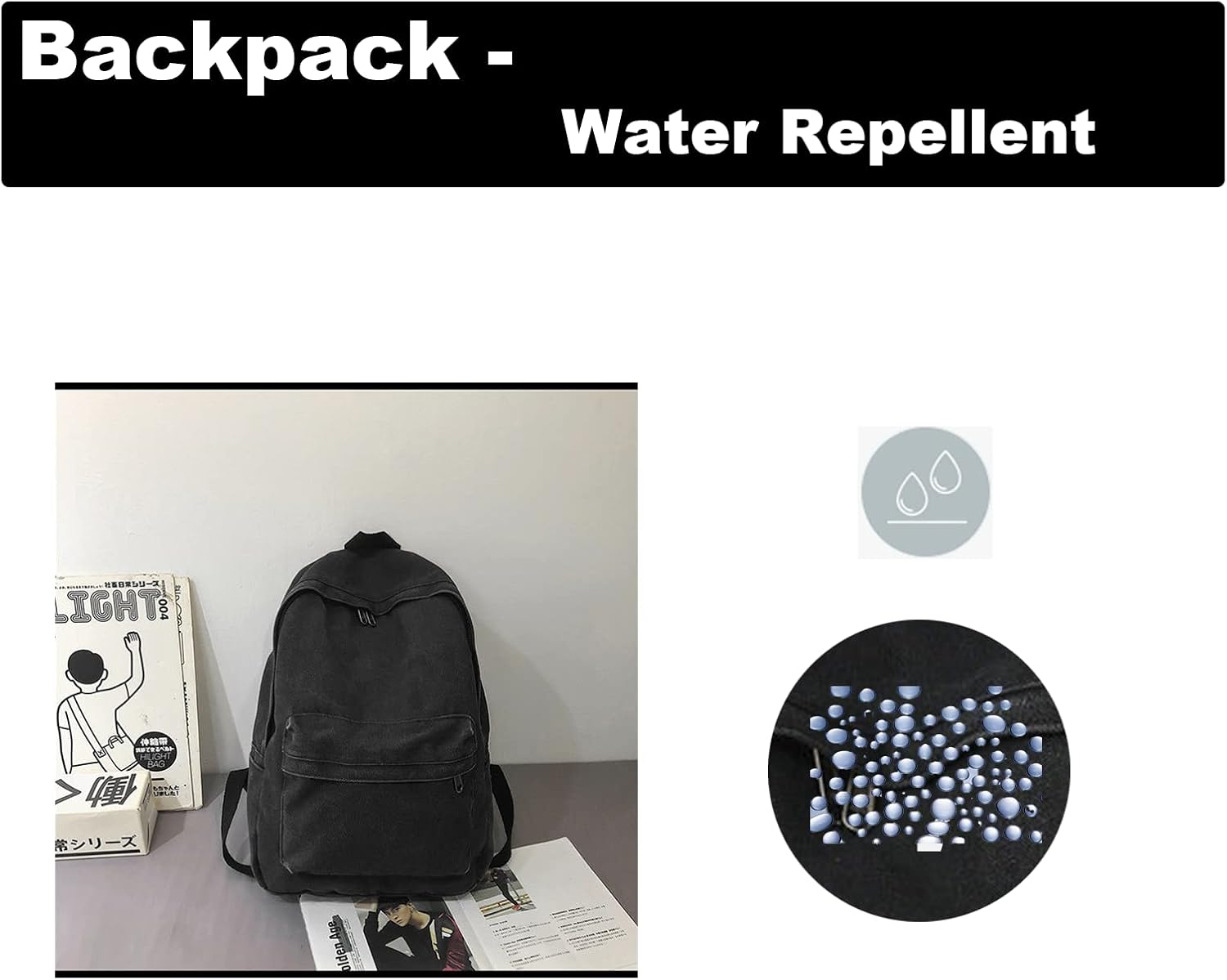 Mochilas estéticas, ligeras, repelentes al agua, informales, para mujer, hombre, escuela, regalo para estudiantes, Negro -, Mochila