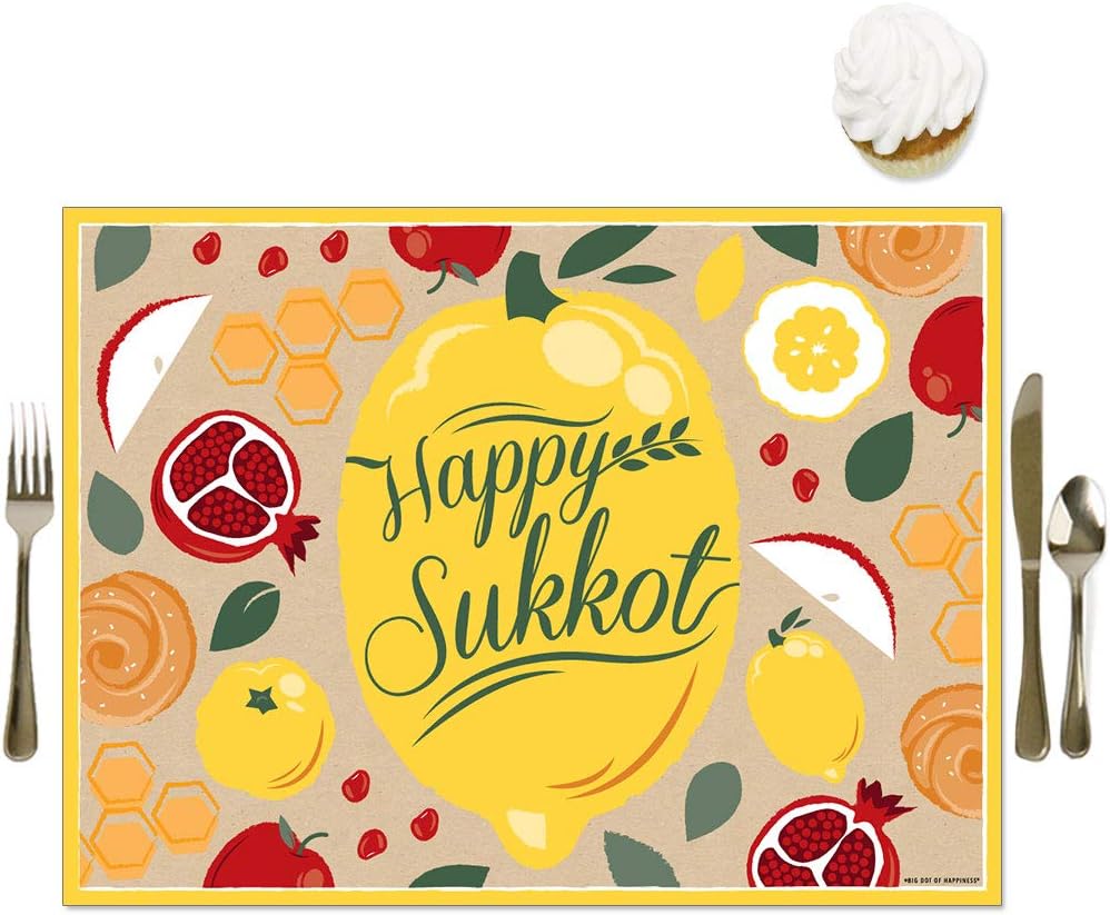 Big Dot of Happiness Sucot – Decoraciones de mesa de fiesta, manteles individuales judíos Sukkah, juego de 16