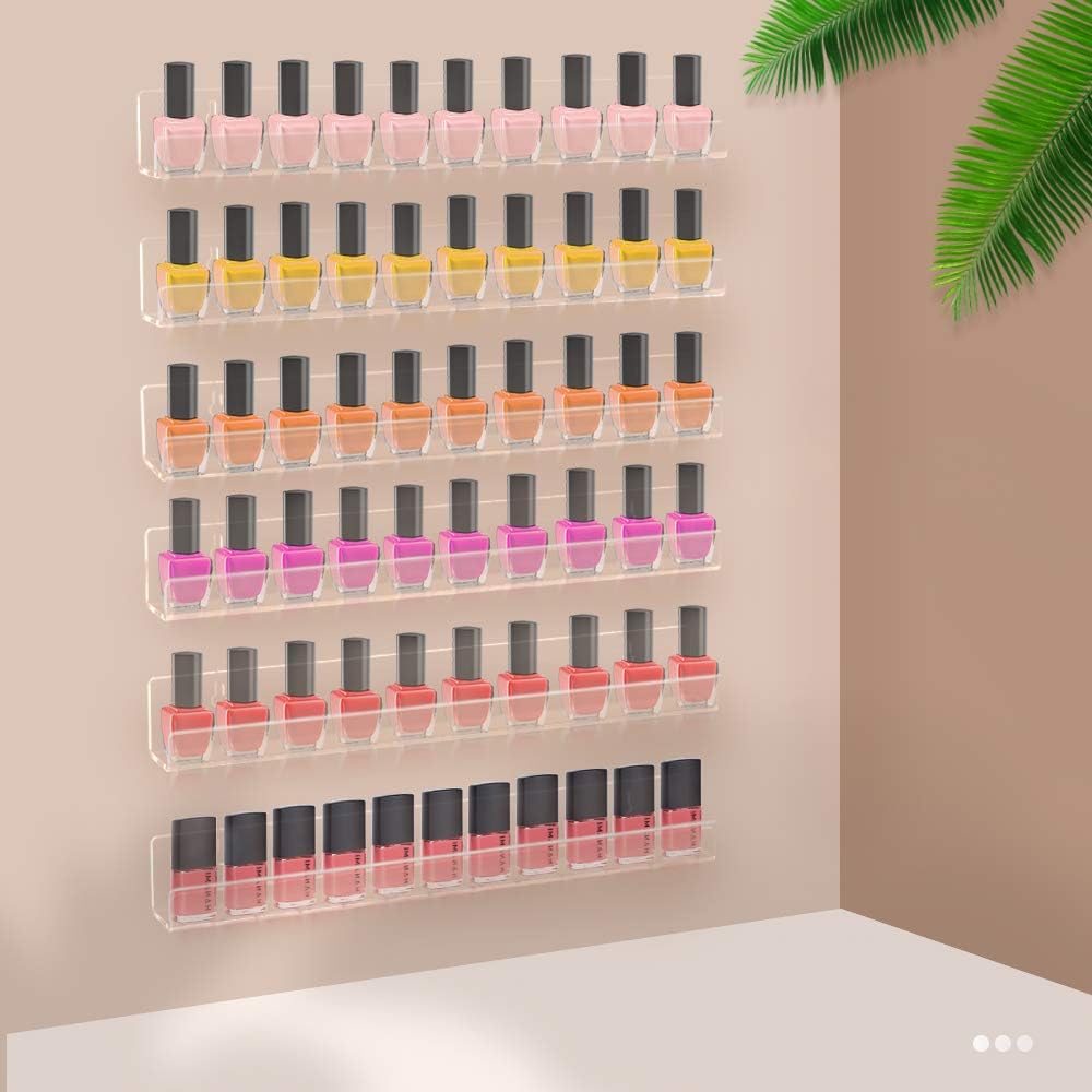 Estante de esmalte de uñas para pared, organizador de esmalte de uñas transparente montado en la pared, estante de esmalte de uñas acrílico paquete